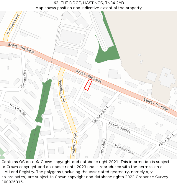 63, THE RIDGE, HASTINGS, TN34 2AB: Location map and indicative extent of plot