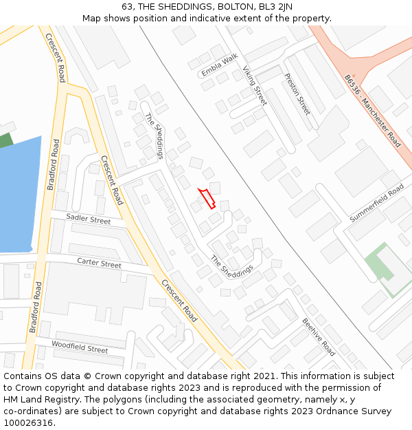 63, THE SHEDDINGS, BOLTON, BL3 2JN: Location map and indicative extent of plot