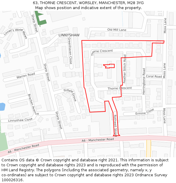 63, THORNE CRESCENT, WORSLEY, MANCHESTER, M28 3YG: Location map and indicative extent of plot