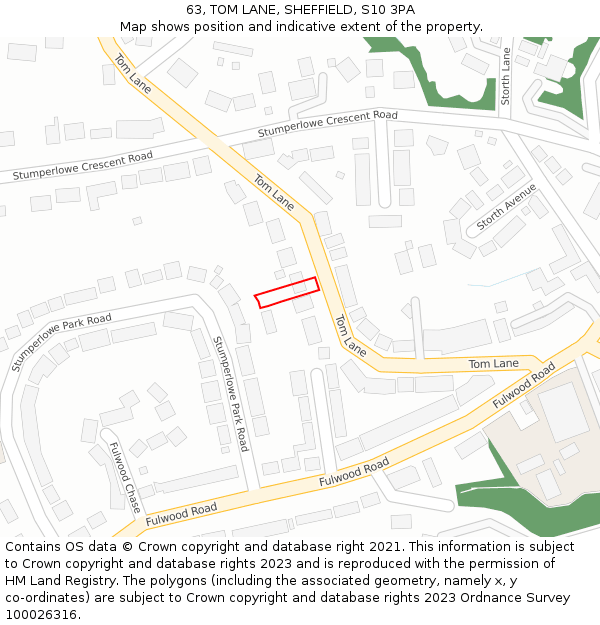 63, TOM LANE, SHEFFIELD, S10 3PA: Location map and indicative extent of plot