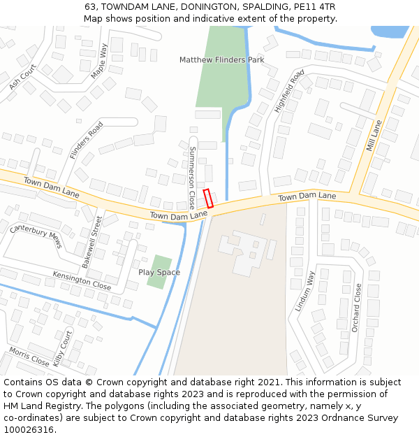 63, TOWNDAM LANE, DONINGTON, SPALDING, PE11 4TR: Location map and indicative extent of plot