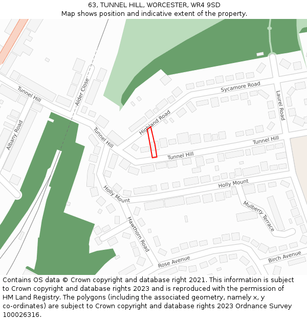 63, TUNNEL HILL, WORCESTER, WR4 9SD: Location map and indicative extent of plot