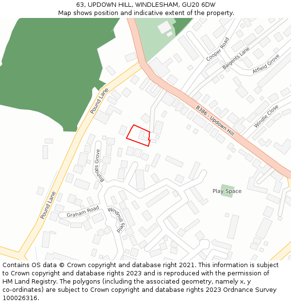 63, UPDOWN HILL, WINDLESHAM, GU20 6DW: Location map and indicative extent of plot