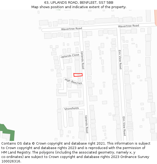 63, UPLANDS ROAD, BENFLEET, SS7 5BB: Location map and indicative extent of plot