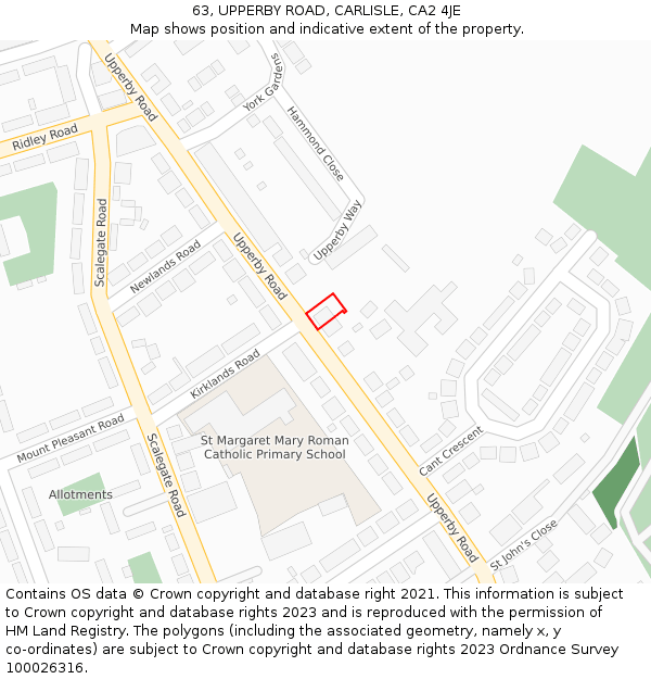 63, UPPERBY ROAD, CARLISLE, CA2 4JE: Location map and indicative extent of plot