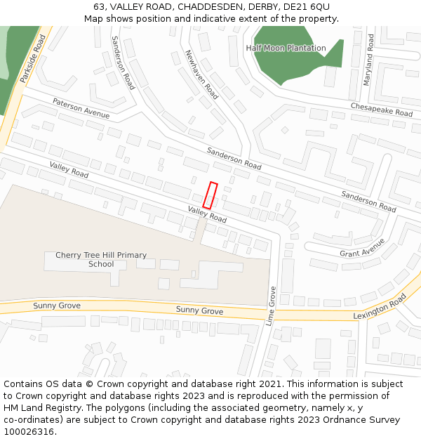 63, VALLEY ROAD, CHADDESDEN, DERBY, DE21 6QU: Location map and indicative extent of plot