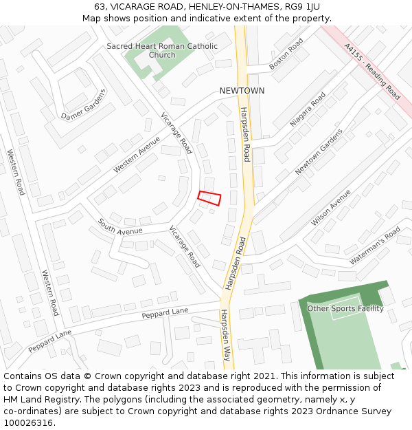 63, VICARAGE ROAD, HENLEY-ON-THAMES, RG9 1JU: Location map and indicative extent of plot