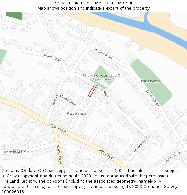 63, VICTORIA ROAD, MALDON, CM9 5HE: Location map and indicative extent of plot