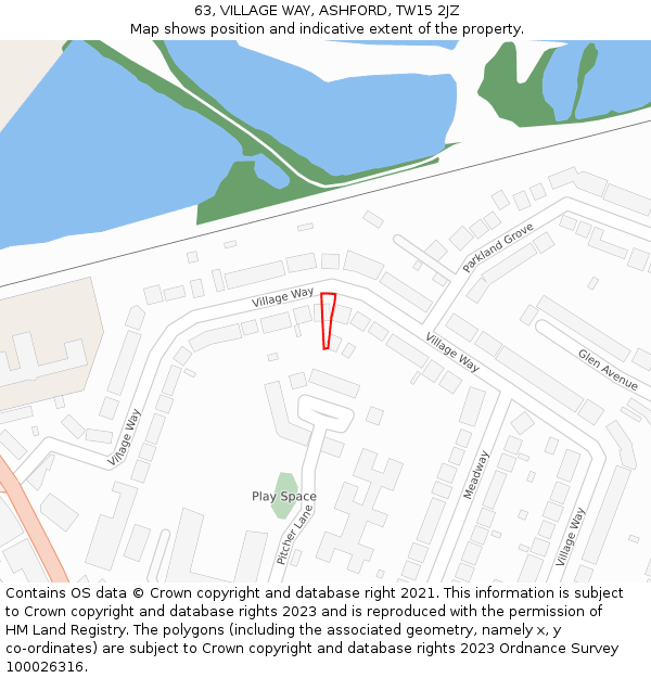 63, VILLAGE WAY, ASHFORD, TW15 2JZ: Location map and indicative extent of plot