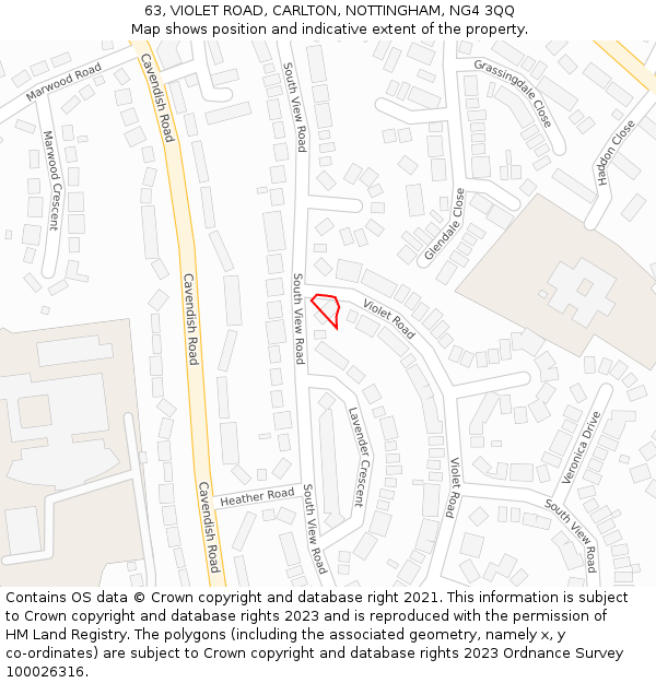 63, VIOLET ROAD, CARLTON, NOTTINGHAM, NG4 3QQ: Location map and indicative extent of plot