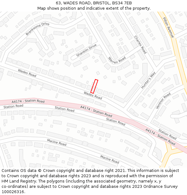 63, WADES ROAD, BRISTOL, BS34 7EB: Location map and indicative extent of plot