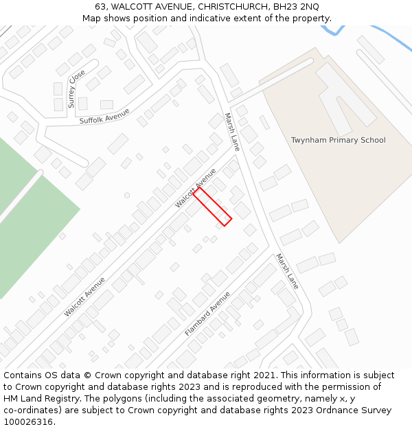 63, WALCOTT AVENUE, CHRISTCHURCH, BH23 2NQ: Location map and indicative extent of plot