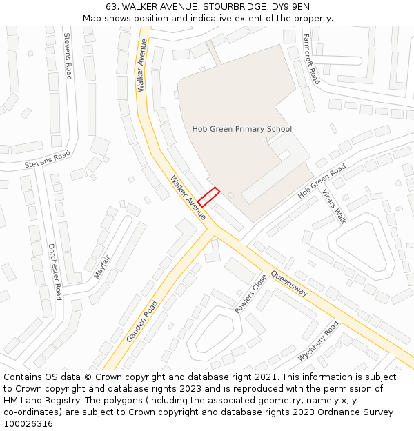 63, WALKER AVENUE, STOURBRIDGE, DY9 9EN: Location map and indicative extent of plot