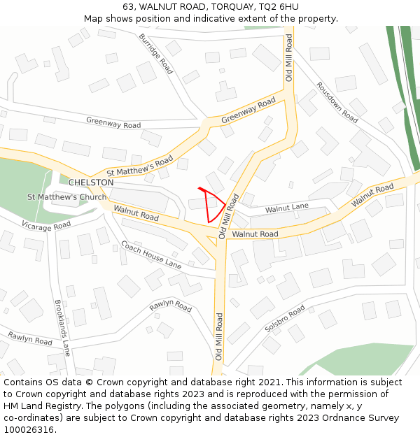 63, WALNUT ROAD, TORQUAY, TQ2 6HU: Location map and indicative extent of plot