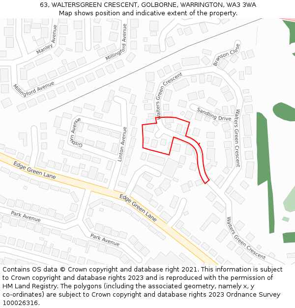 63, WALTERSGREEN CRESCENT, GOLBORNE, WARRINGTON, WA3 3WA: Location map and indicative extent of plot