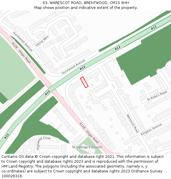 63, WARESCOT ROAD, BRENTWOOD, CM15 9HH: Location map and indicative extent of plot