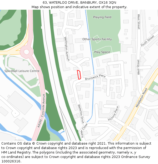 63, WATERLOO DRIVE, BANBURY, OX16 3QN: Location map and indicative extent of plot