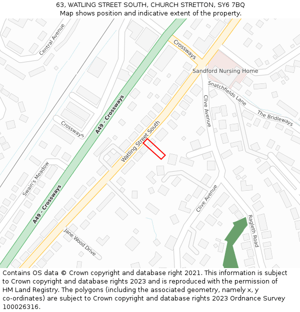 63, WATLING STREET SOUTH, CHURCH STRETTON, SY6 7BQ: Location map and indicative extent of plot