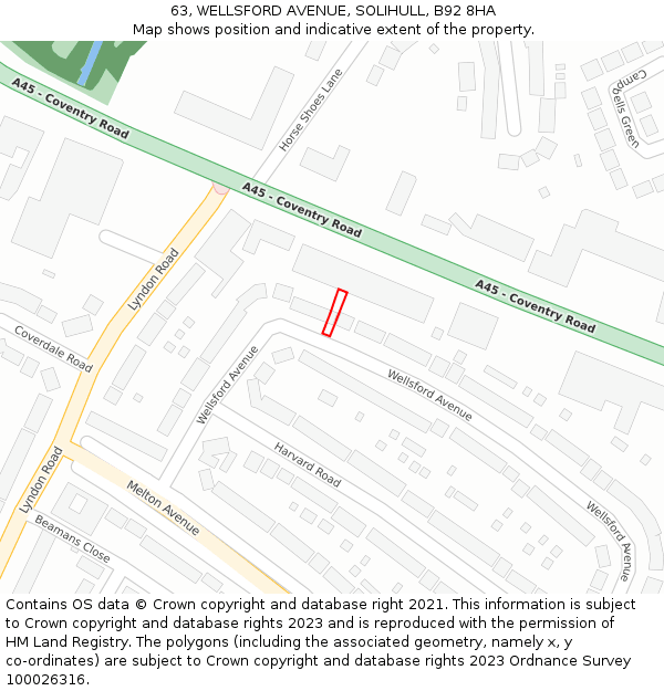 63, WELLSFORD AVENUE, SOLIHULL, B92 8HA: Location map and indicative extent of plot