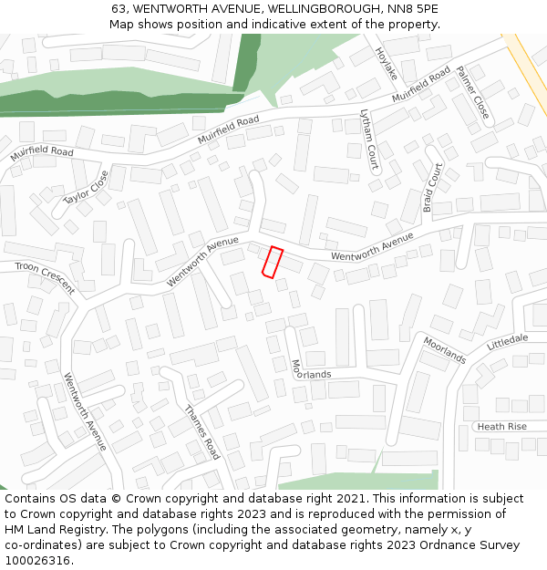 63, WENTWORTH AVENUE, WELLINGBOROUGH, NN8 5PE: Location map and indicative extent of plot