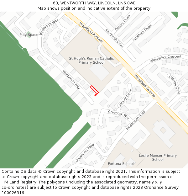 63, WENTWORTH WAY, LINCOLN, LN6 0WE: Location map and indicative extent of plot