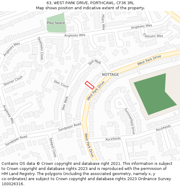 63, WEST PARK DRIVE, PORTHCAWL, CF36 3RL: Location map and indicative extent of plot