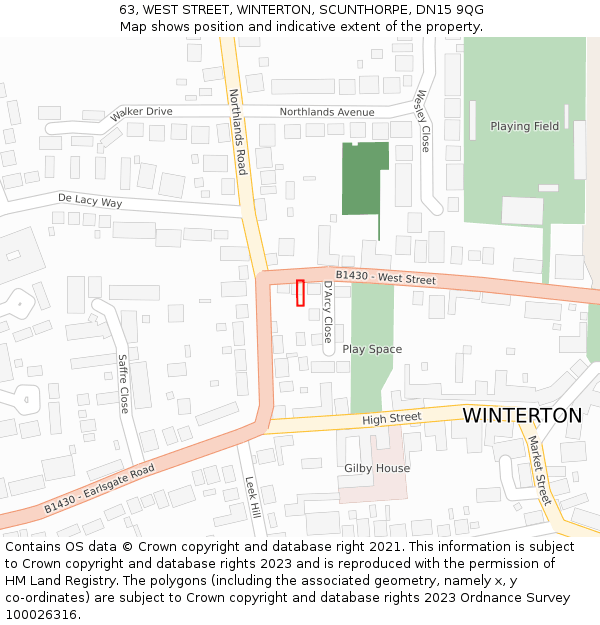 63, WEST STREET, WINTERTON, SCUNTHORPE, DN15 9QG: Location map and indicative extent of plot