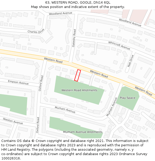 63, WESTERN ROAD, GOOLE, DN14 6QL: Location map and indicative extent of plot