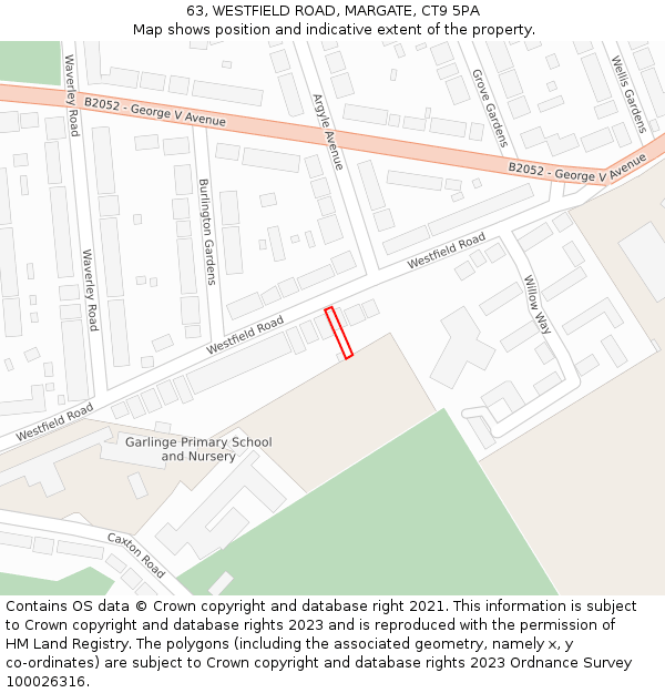 63, WESTFIELD ROAD, MARGATE, CT9 5PA: Location map and indicative extent of plot