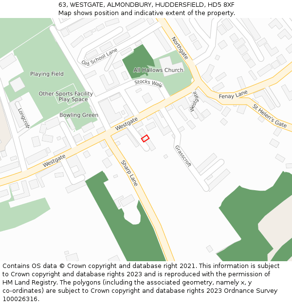 63, WESTGATE, ALMONDBURY, HUDDERSFIELD, HD5 8XF: Location map and indicative extent of plot