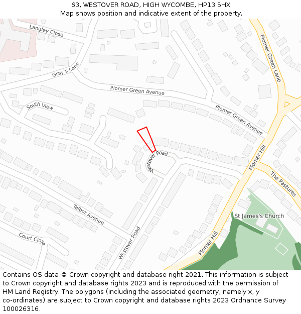 63, WESTOVER ROAD, HIGH WYCOMBE, HP13 5HX: Location map and indicative extent of plot