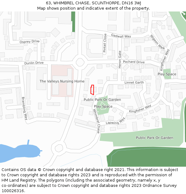 63, WHIMBREL CHASE, SCUNTHORPE, DN16 3WJ: Location map and indicative extent of plot