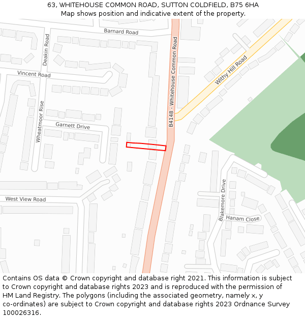 63, WHITEHOUSE COMMON ROAD, SUTTON COLDFIELD, B75 6HA: Location map and indicative extent of plot