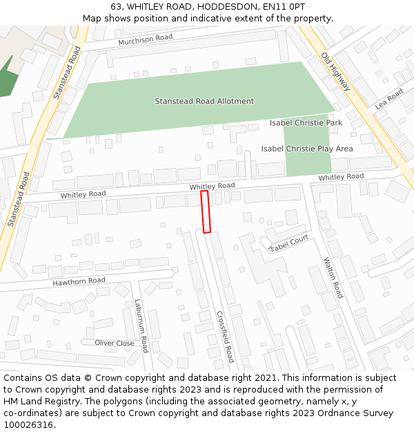 63, WHITLEY ROAD, HODDESDON, EN11 0PT: Location map and indicative extent of plot