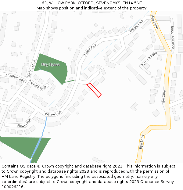 63, WILLOW PARK, OTFORD, SEVENOAKS, TN14 5NE: Location map and indicative extent of plot