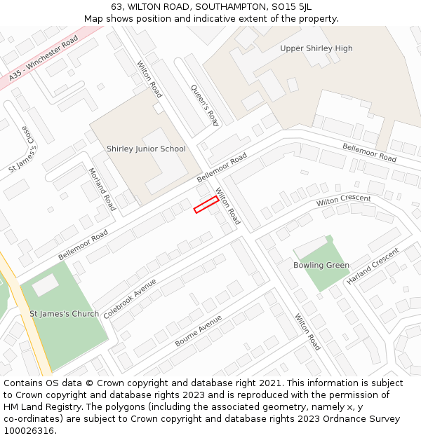 63, WILTON ROAD, SOUTHAMPTON, SO15 5JL: Location map and indicative extent of plot