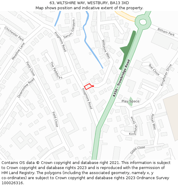 63, WILTSHIRE WAY, WESTBURY, BA13 3XD: Location map and indicative extent of plot