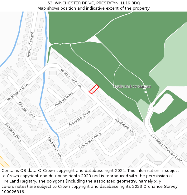 63, WINCHESTER DRIVE, PRESTATYN, LL19 8DQ: Location map and indicative extent of plot