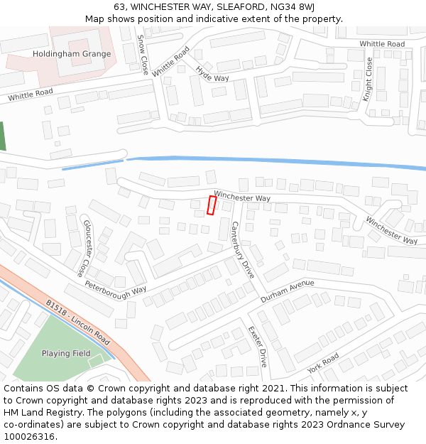 63, WINCHESTER WAY, SLEAFORD, NG34 8WJ: Location map and indicative extent of plot