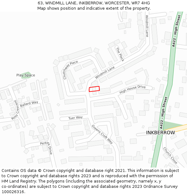 63, WINDMILL LANE, INKBERROW, WORCESTER, WR7 4HG: Location map and indicative extent of plot