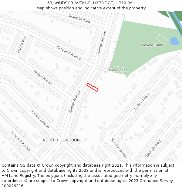 63, WINDSOR AVENUE, UXBRIDGE, UB10 9AU: Location map and indicative extent of plot