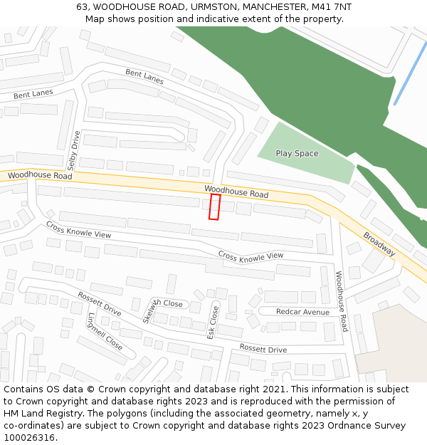 63, WOODHOUSE ROAD, URMSTON, MANCHESTER, M41 7NT: Location map and indicative extent of plot