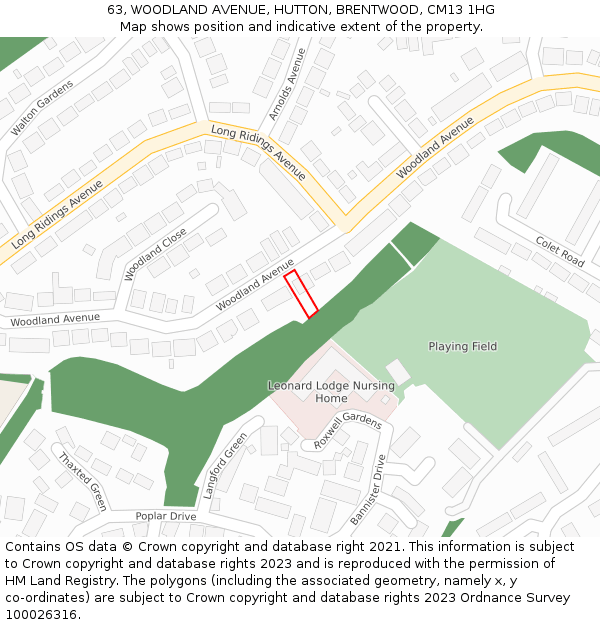 63, WOODLAND AVENUE, HUTTON, BRENTWOOD, CM13 1HG: Location map and indicative extent of plot