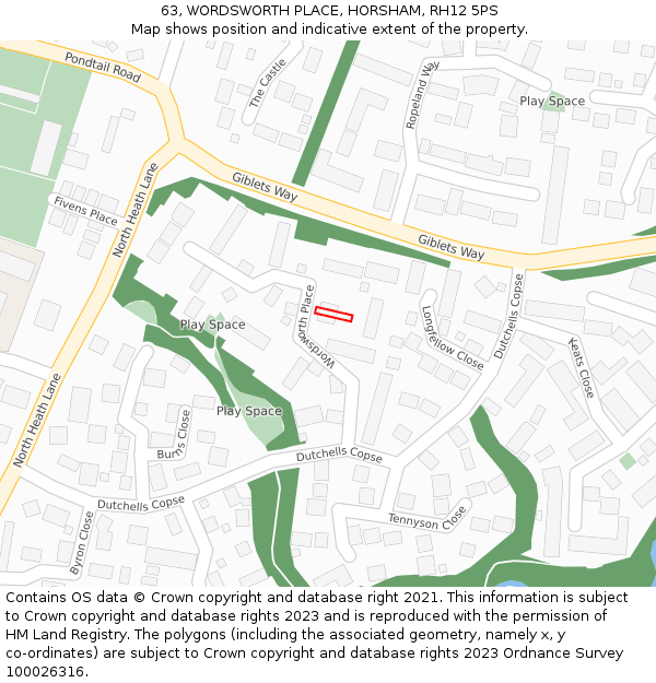 63, WORDSWORTH PLACE, HORSHAM, RH12 5PS: Location map and indicative extent of plot