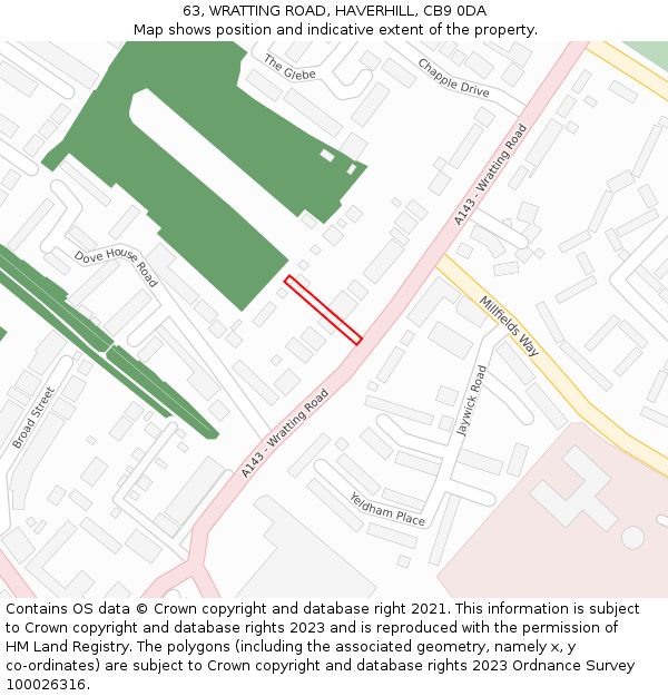 63, WRATTING ROAD, HAVERHILL, CB9 0DA: Location map and indicative extent of plot