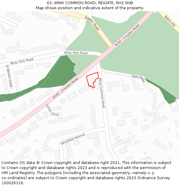 63, WRAY COMMON ROAD, REIGATE, RH2 0NB: Location map and indicative extent of plot