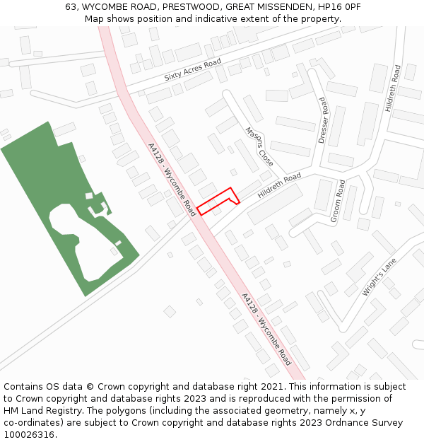 63, WYCOMBE ROAD, PRESTWOOD, GREAT MISSENDEN, HP16 0PF: Location map and indicative extent of plot