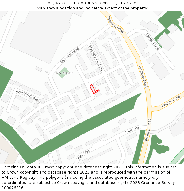 63, WYNCLIFFE GARDENS, CARDIFF, CF23 7FA: Location map and indicative extent of plot