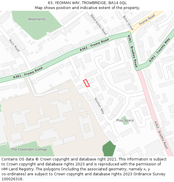 63, YEOMAN WAY, TROWBRIDGE, BA14 0QL: Location map and indicative extent of plot