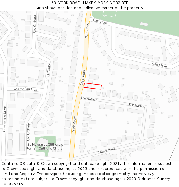 63, YORK ROAD, HAXBY, YORK, YO32 3EE: Location map and indicative extent of plot